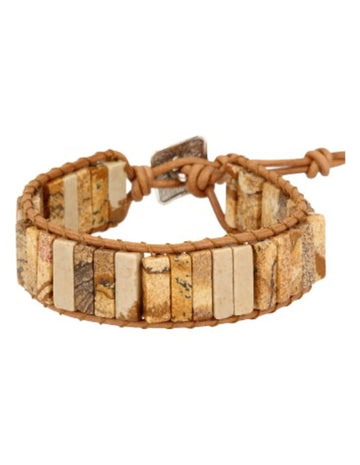 Jaspis landschap leren armband gipsy-style