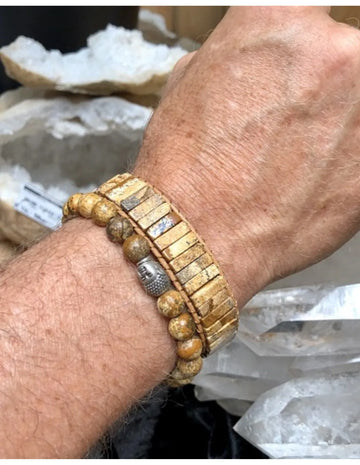 Jaspis landschap leren armband gipsy-style
