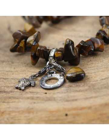 Split armband Tijgeroog met bedels