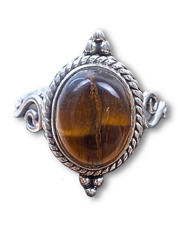 Tijgeroog ring zilver - maat 16